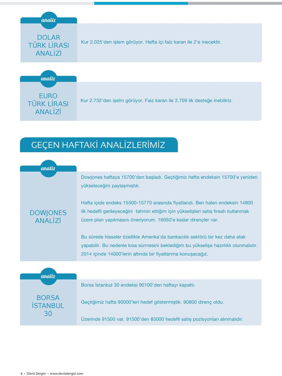 DOWJONES ANALİZİ Hafta içide endeks 15500-15770 arasında fiyatlandı.