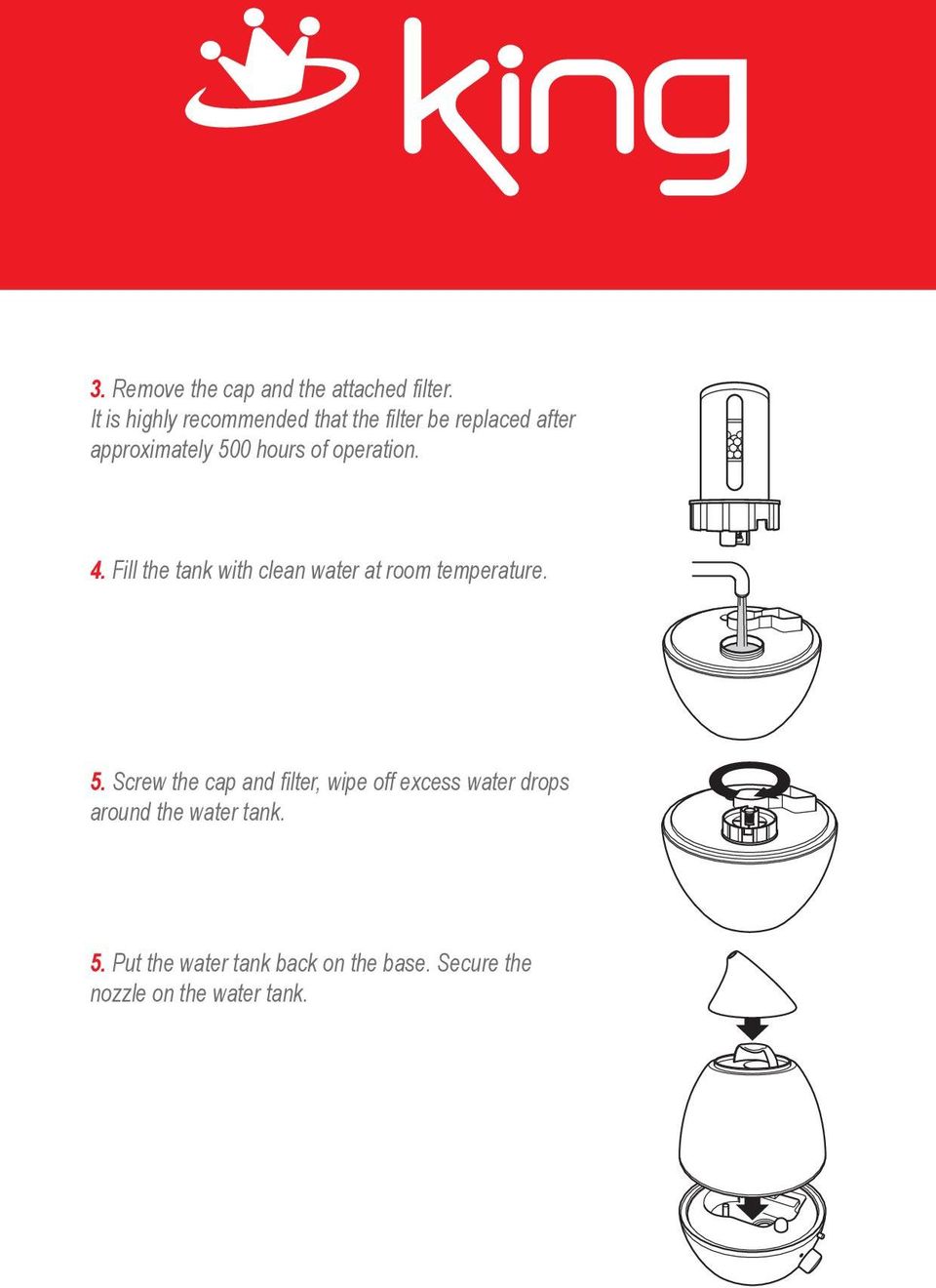 at room temperature 5 Screw the cap and filter, wipe off excess water drops around