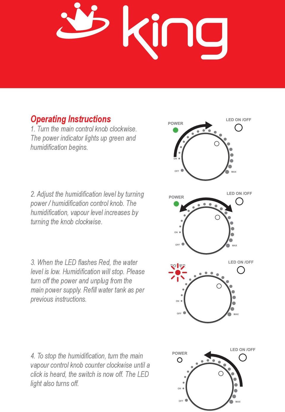 the water level is low Humidification will stop Please turn off the power and unplug from the main power supply Refill water tank as per previous