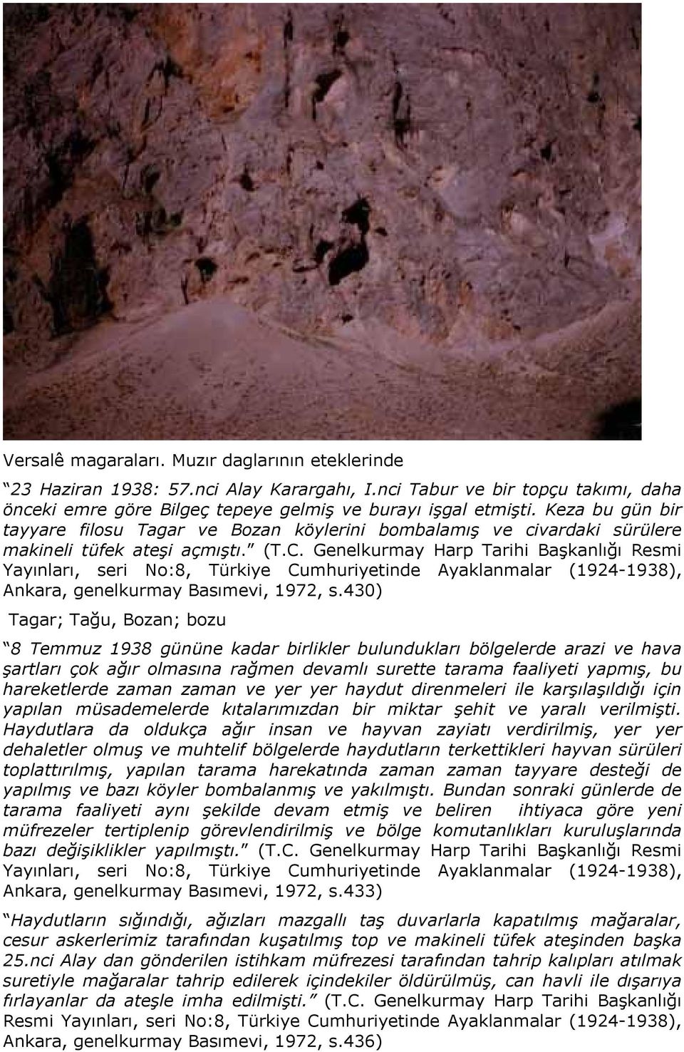 Genelkurmay Harp Tarihi Başkanlığı Resmi Yayınları, seri No:8, Türkiye Cumhuriyetinde Ayaklanmalar (1924-1938), Ankara, genelkurmay Basımevi, 1972, s.