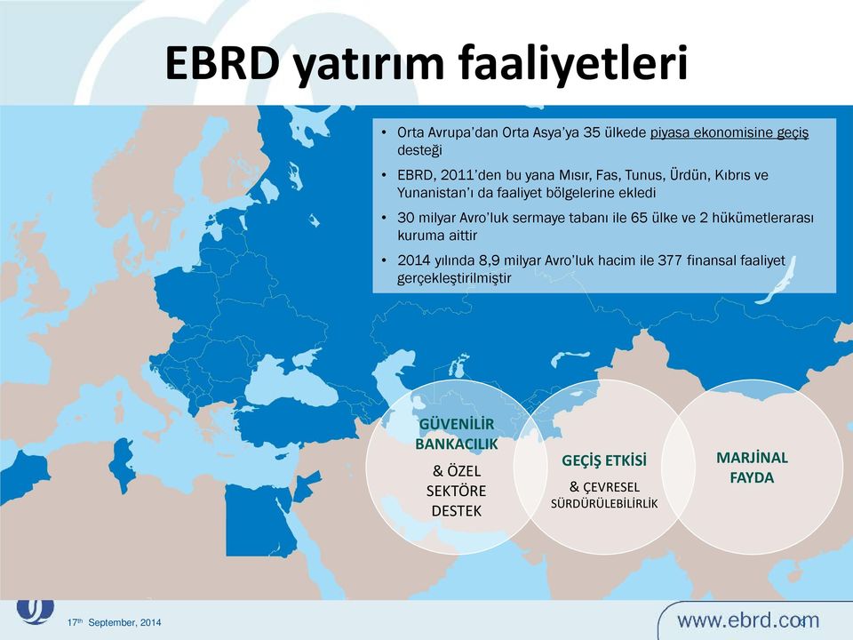 65 ülke ve 2 hükümetlerarası kuruma aittir 2014 yılında 8,9 milyar Avro luk hacim ile 377 finansal faaliyet