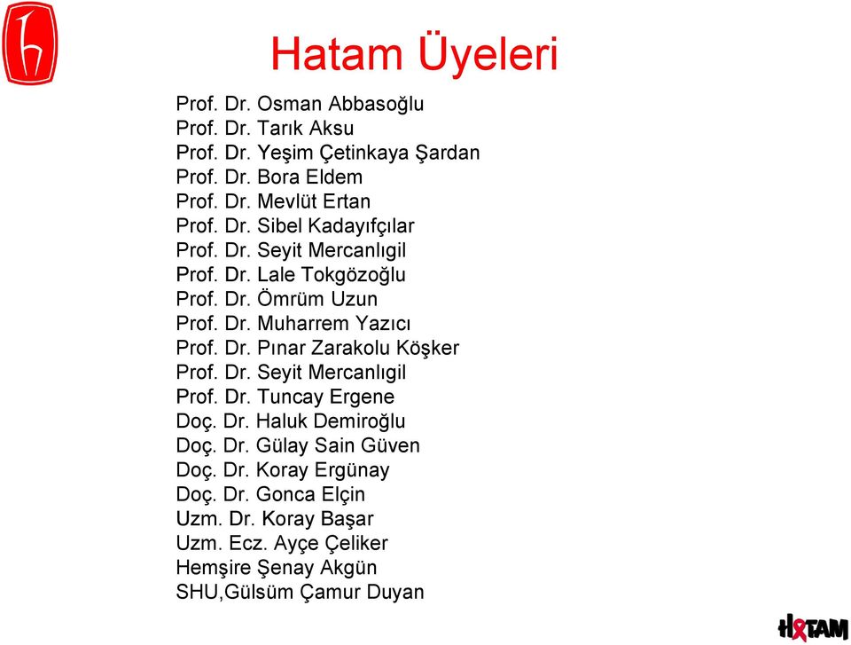 Dr. Seyit Mercanlıgil Prof. Dr. Tuncay Ergene Doç. Dr. Haluk Demiroğlu Doç. Dr. Gülay Sain Güven Doç. Dr. Koray Ergünay Doç. Dr. Gonca Elçin Uzm.