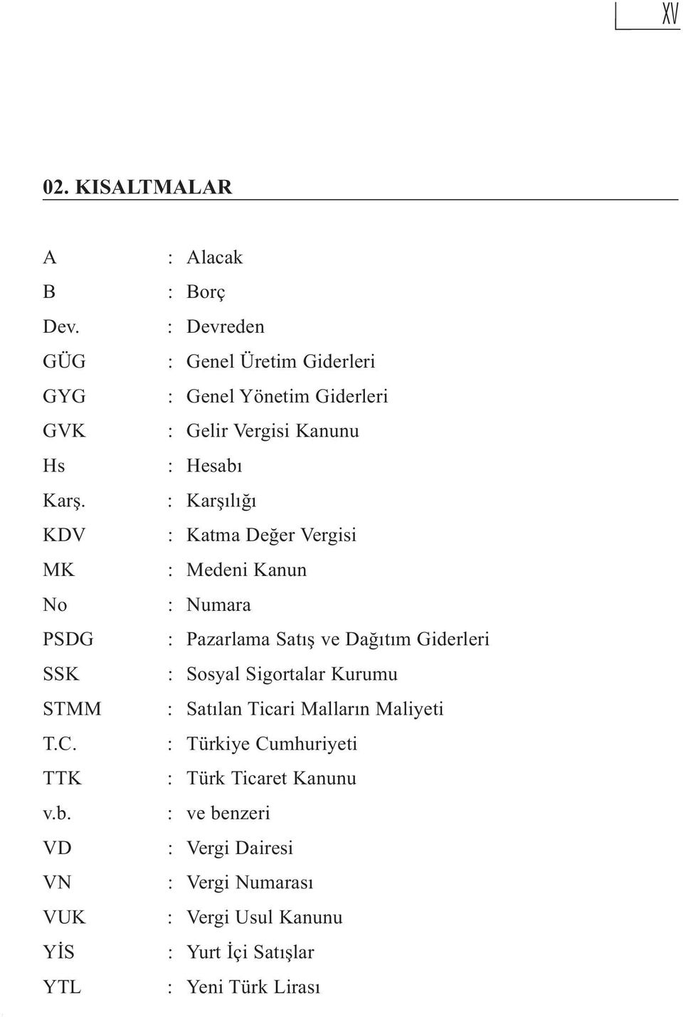 Karşılığı : Katma Değer Vergisi : Medeni Kanun : Numara : Pazarlama Satış ve Dağıtım Giderleri : Sosyal Sigortalar Kurumu :