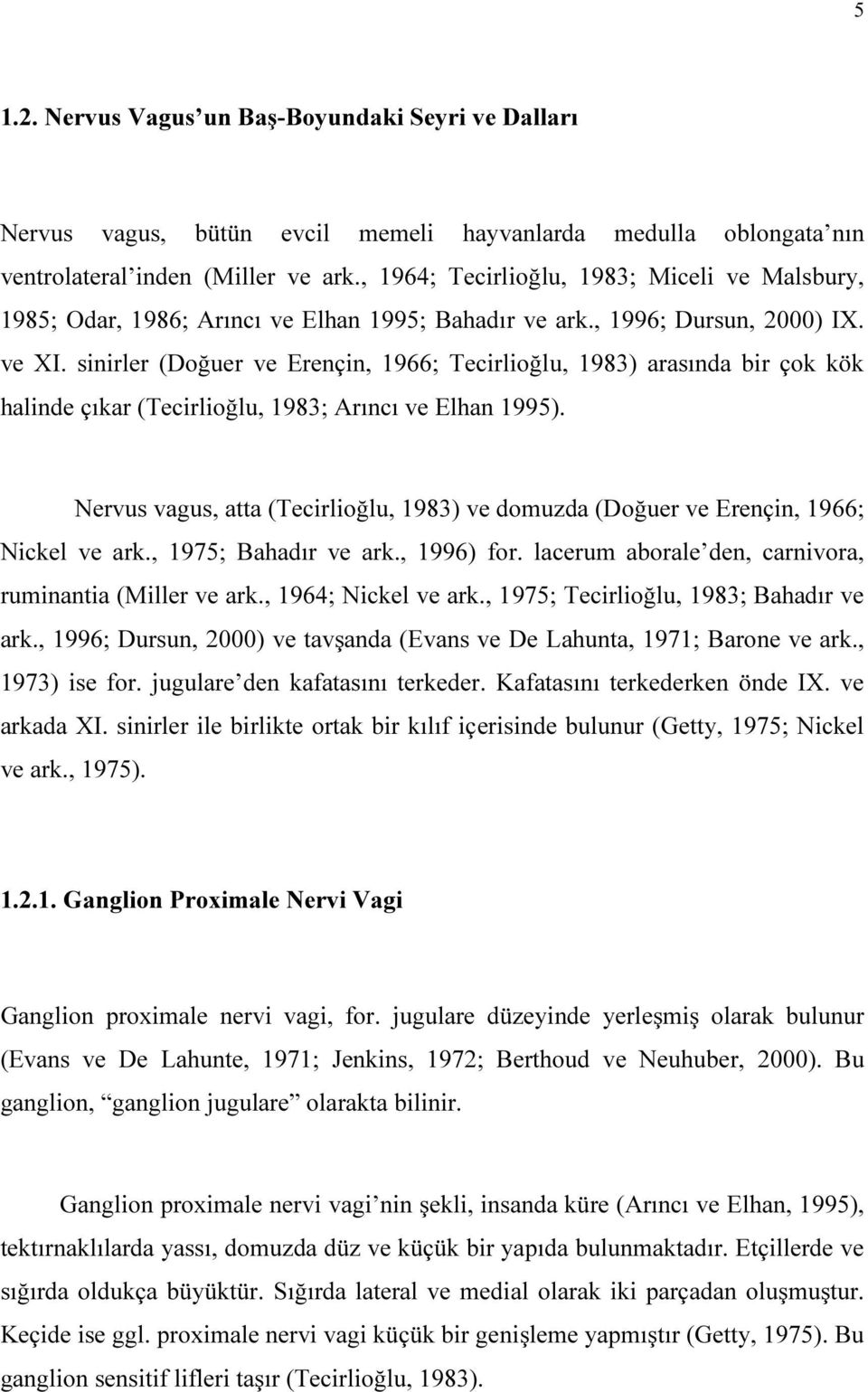 sinirler (Doğuer ve Erençin, 1966; Tecirlioğlu, 1983) arasında bir çok kök halinde çıkar (Tecirlioğlu, 1983; Arıncı ve Elhan 1995).