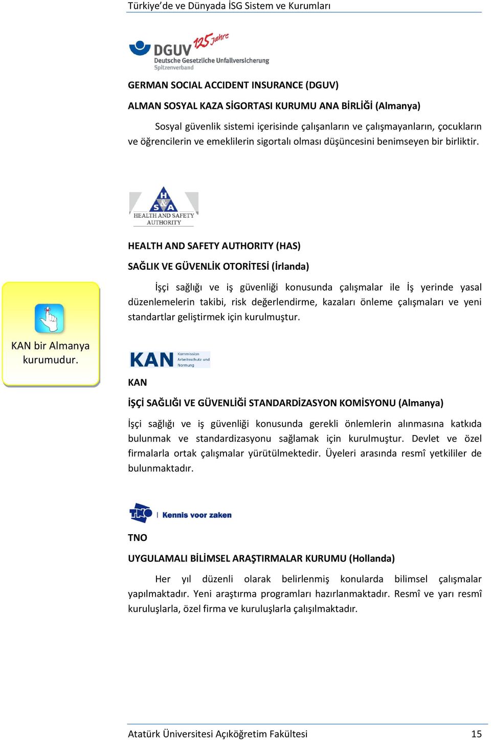 HEALTH AND SAFETY AUTHORITY (HAS) SAĞLIK VE GÜVENLİK OTORİTESİ (İrlanda) İşçi sağlığı ve iş güvenliği konusunda çalışmalar ile İş yerinde yasal düzenlemelerin takibi, risk değerlendirme, kazaları