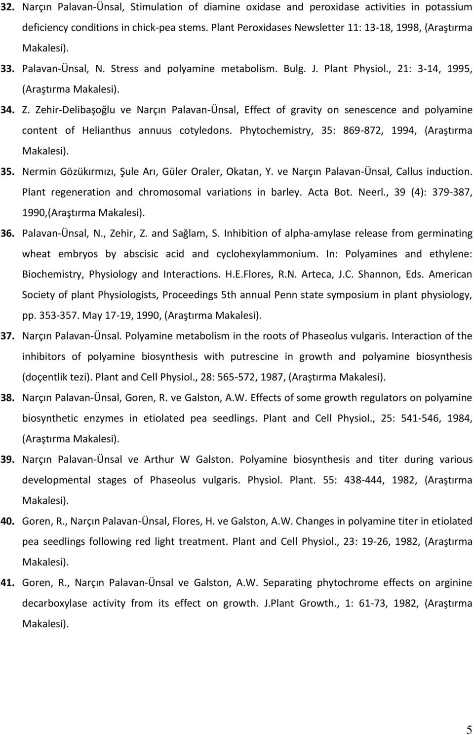 Zehir-Delibaşoğlu ve Narçın Palavan-Ünsal, Effect of gravity on senescence and polyamine content of Helianthus annuus cotyledons. Phytochemistry, 35: