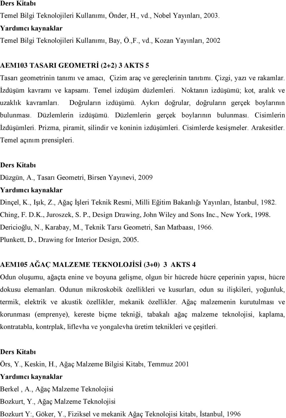 Aykırı doğrular, doğruların gerçek boylarının bulunması. Düzlemlerin izdüşümü. Düzlemlerin gerçek boylarının bulunması. Cisimlerin İzdüşümleri. Prizma, piramit, silindir ve koninin izdüşümleri.