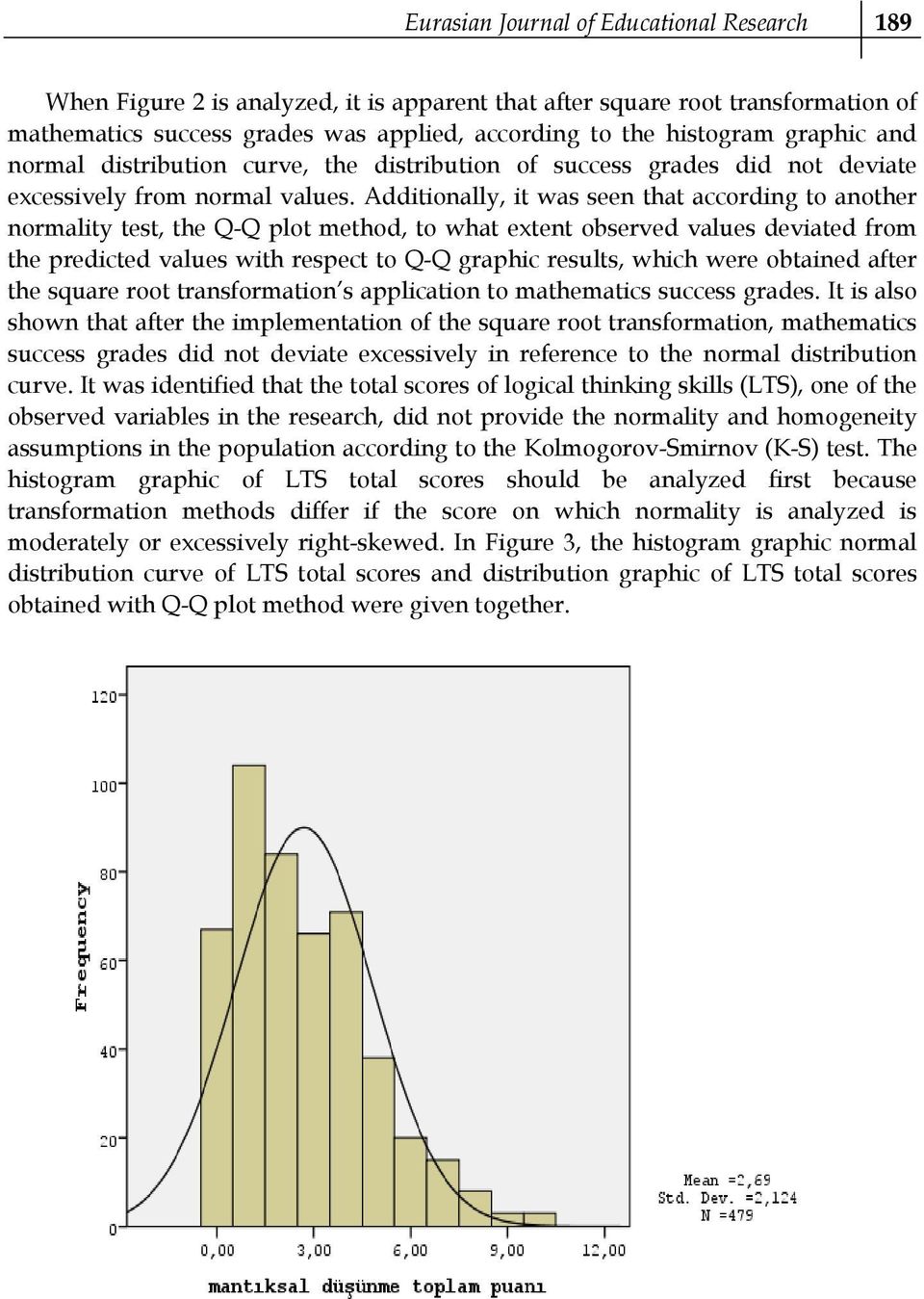 Additionally, it was seen that according to another normality test, the Q-Q plot method, to what extent observed values deviated from the predicted values with respect to Q-Q graphic results, which