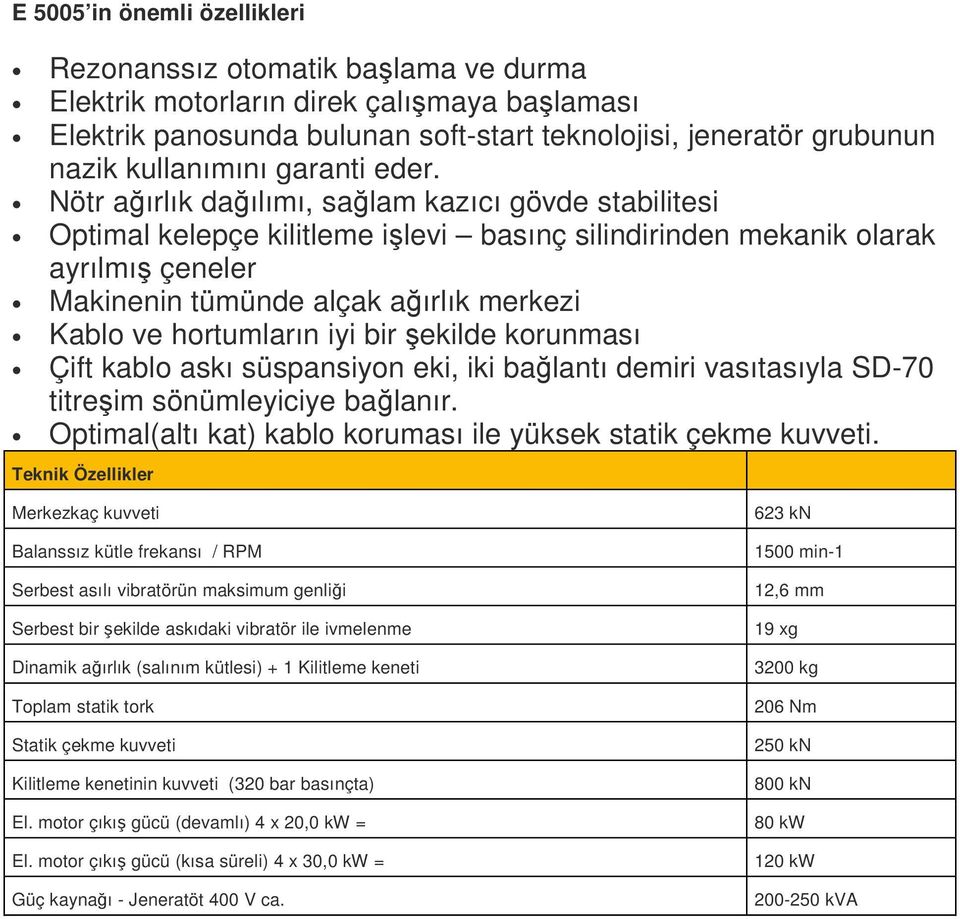 Nötr ağırlık dağılımı, sağlam kazıcı gövde stabilitesi Optimal kelepçe kilitleme işlevi basınç silindirinden mekanik olarak ayrılmış çeneler Makinenin tümünde alçak ağırlık merkezi Kablo ve