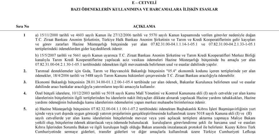 Ziraat Bankası Anonim Şirketinin, Türkiye Halk Bankası Anonim Şirketinin ve Tarım ve Kredi Kooperatiflerinin gelir kayıpları ve görev zararları Hazine Müsteşarlığı bütçesinde yer alan 07.82.31.00-04.