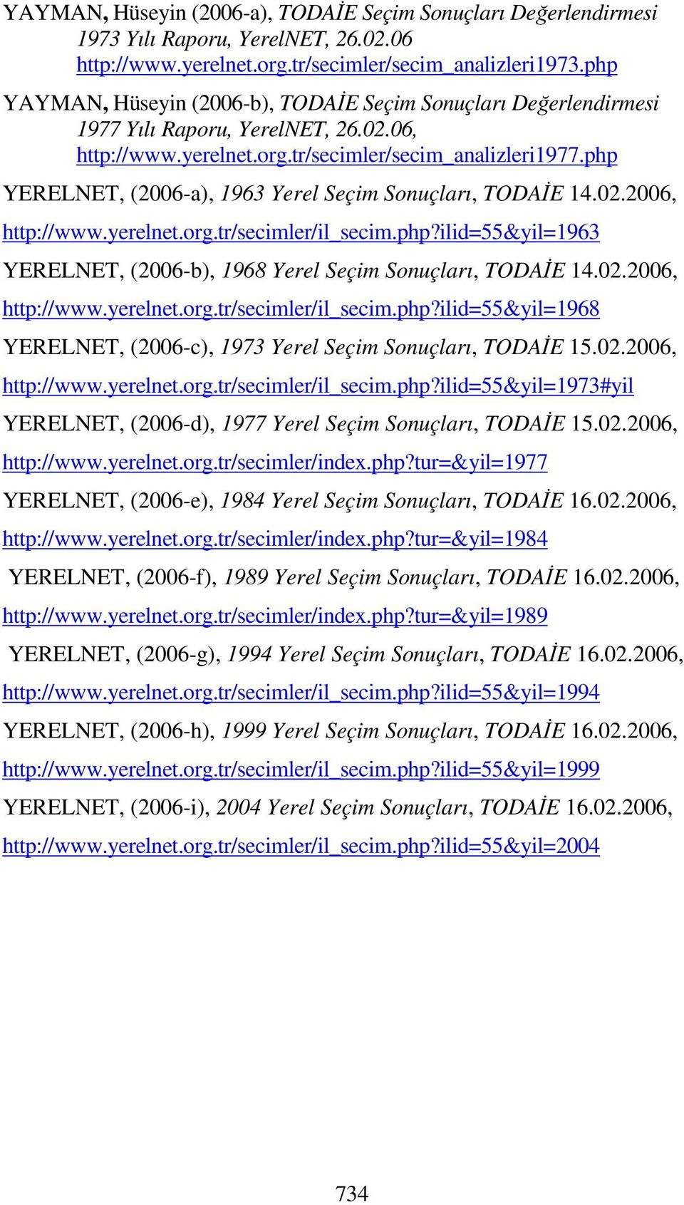 php YERELNET, (2006-a), 1963 Yerel Seçim Sonuçları, TODAİE 14.02.2006, http://www.yerelnet.org.tr/secimler/il_secim.php?ilid=55&yil=1963 YERELNET, (2006-b), 1968 Yerel Seçim Sonuçları, TODAİE 14.02.2006, http://www.yerelnet.org.tr/secimler/il_secim.php?ilid=55&yil=1968 YERELNET, (2006-c), 1973 Yerel Seçim Sonuçları, TODAİE 15.