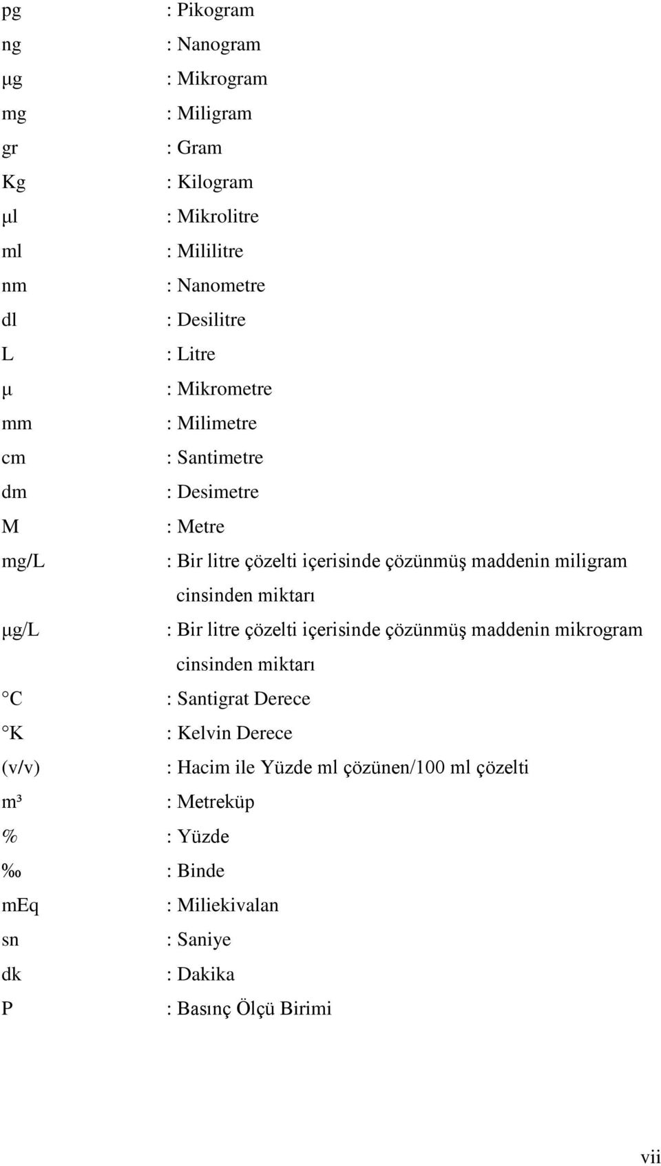 cinsinden miktarı μg/l : Bir litre çözelti içerisinde çözünmüģ maddenin mikrogram cinsinden miktarı C : Santigrat Derece K : Kelvin Derece