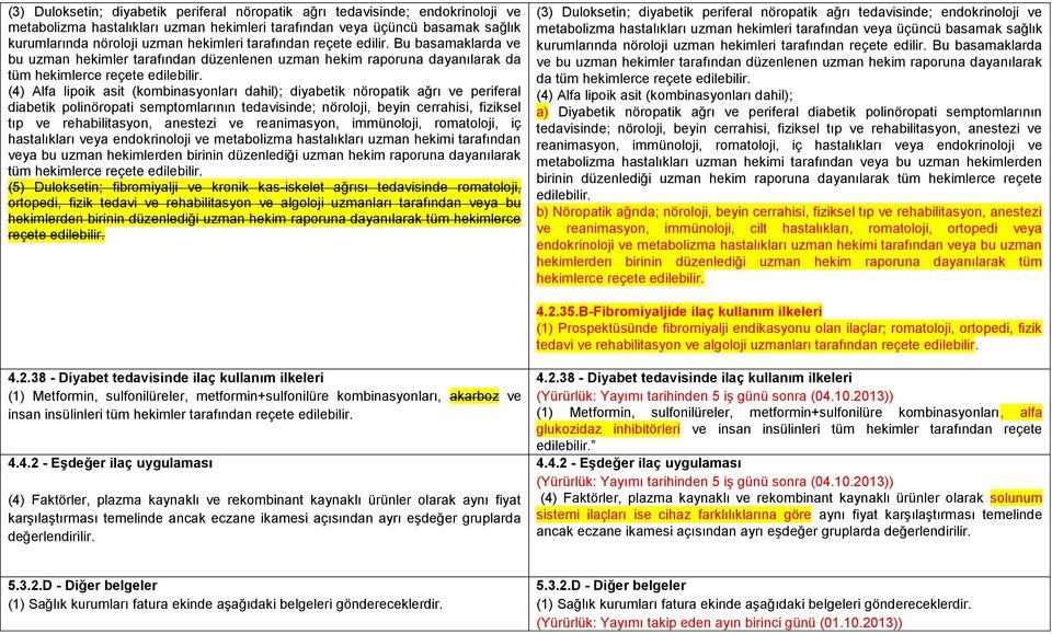 (4) Alfa lipoik asit (kombinasyonları dahil); diyabetik nöropatik ağrı ve periferal diabetik polinöropati semptomlarının tedavisinde; nöroloji, beyin cerrahisi, fiziksel tıp ve rehabilitasyon,