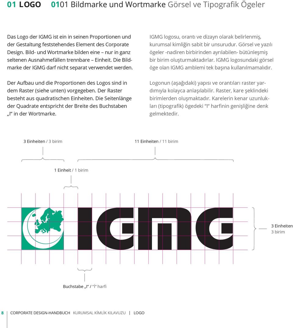 IGMG logosu, orantı ve dizayn olarak belirlenmiş, kurumsal kimliğin sabit bir unsurudur. Görsel ve yazılı ögeler -nadiren birbirinden ayrılabilen- bütünleşmiş bir birim oluşturmaktadırlar.