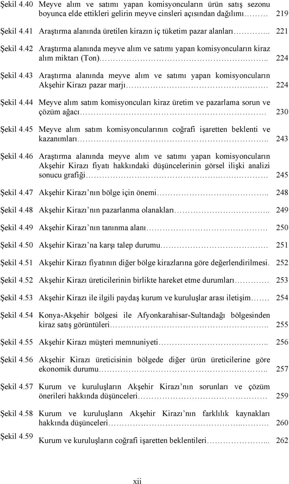 43 Araştırma alanında meyve alım ve satımı yapan komisyoncuların Akşehir Kirazı pazar marjı.. 224 Şekil 4.44 Meyve alım satım komisyoncuları kiraz üretim ve pazarlama sorun ve çözüm ağacı 230 Şekil 4.