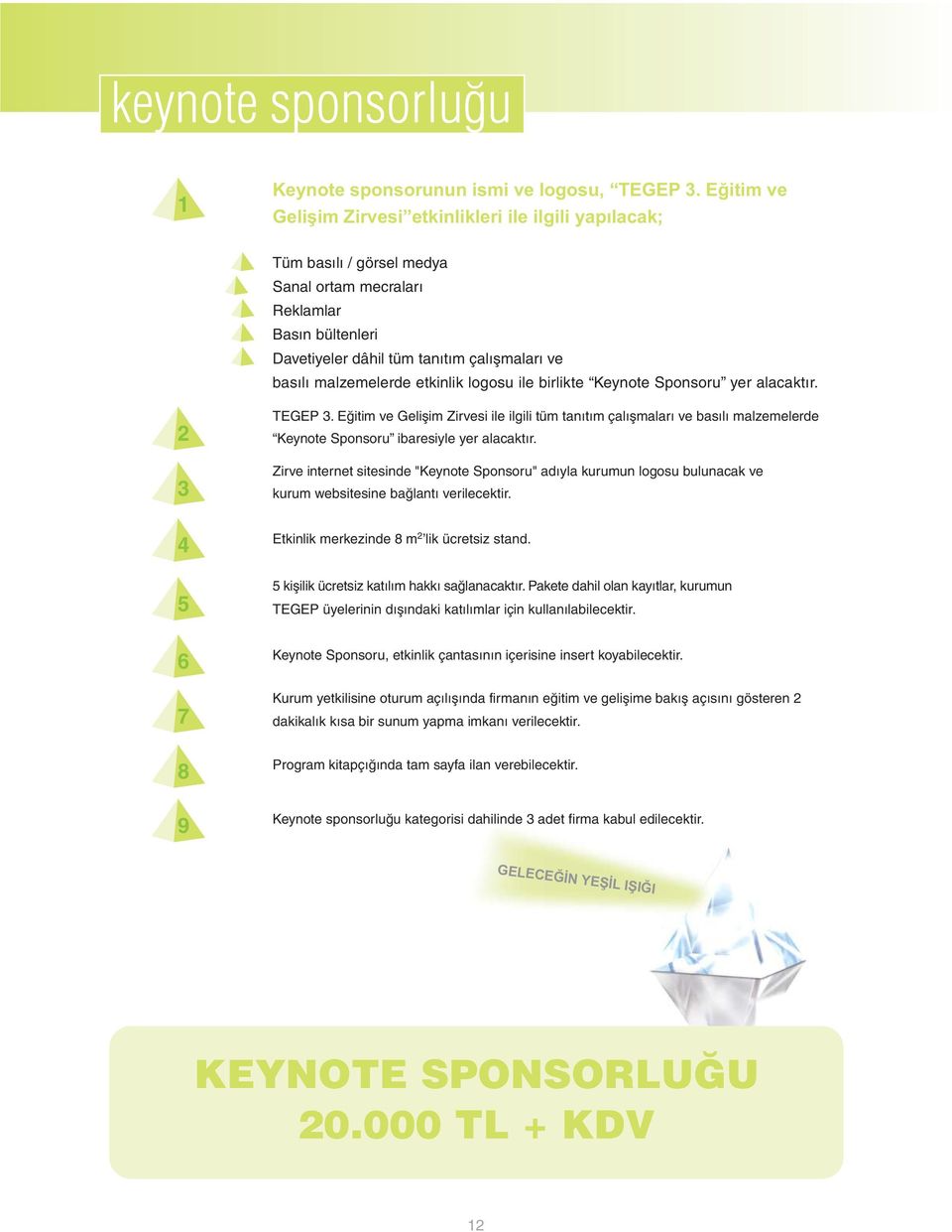 malzemelerde etkinlik logosu ile birlikte Keynote Sponsoru yer alacaktýr. 2 3 TEGEP 3.