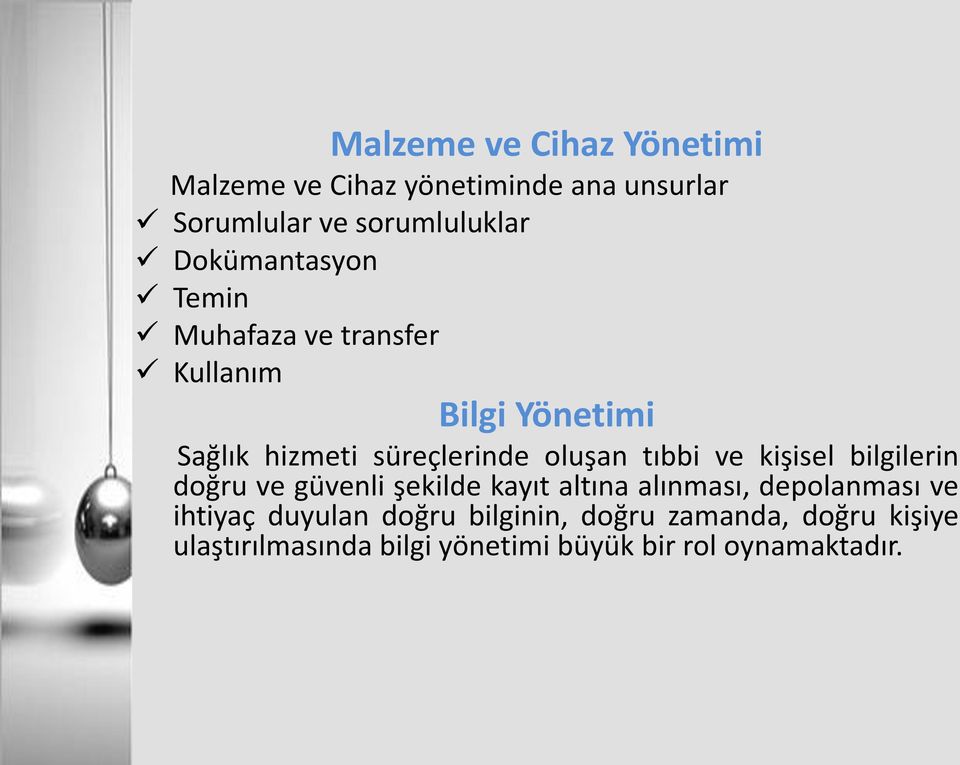 tıbbi ve kişisel bilgilerin doğru ve güvenli şekilde kayıt altına alınması, depolanması ve ihtiyaç