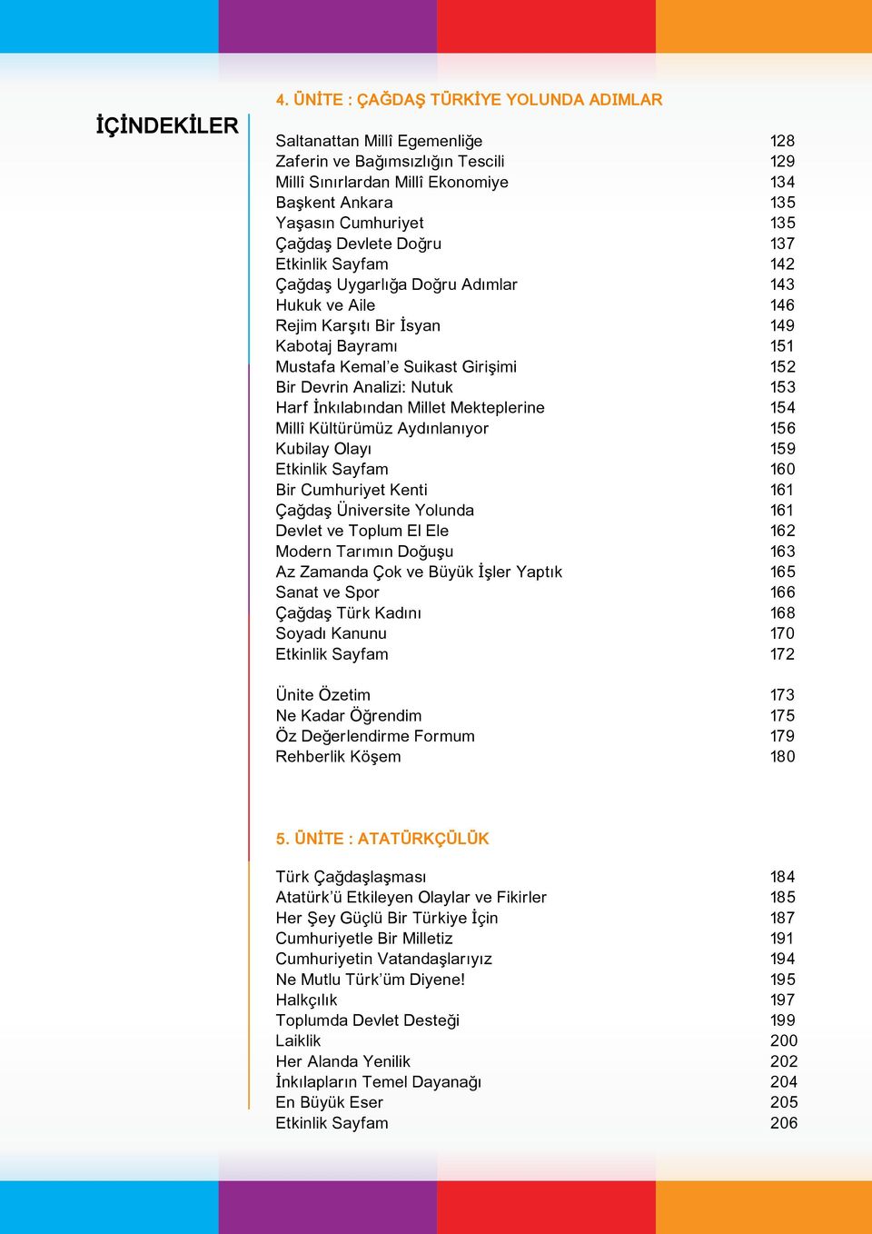 Nutuk 153 Harf İnkılabından Millet Mekteplerine 154 Millî Kültürümüz Aydınlanıyor 156 Kubilay Olayı 159 Etkinlik Sayfam 160 Bir Cumhuriyet Kenti 161 Çağdaş Üniversite Yolunda 161 Devlet ve Toplum El