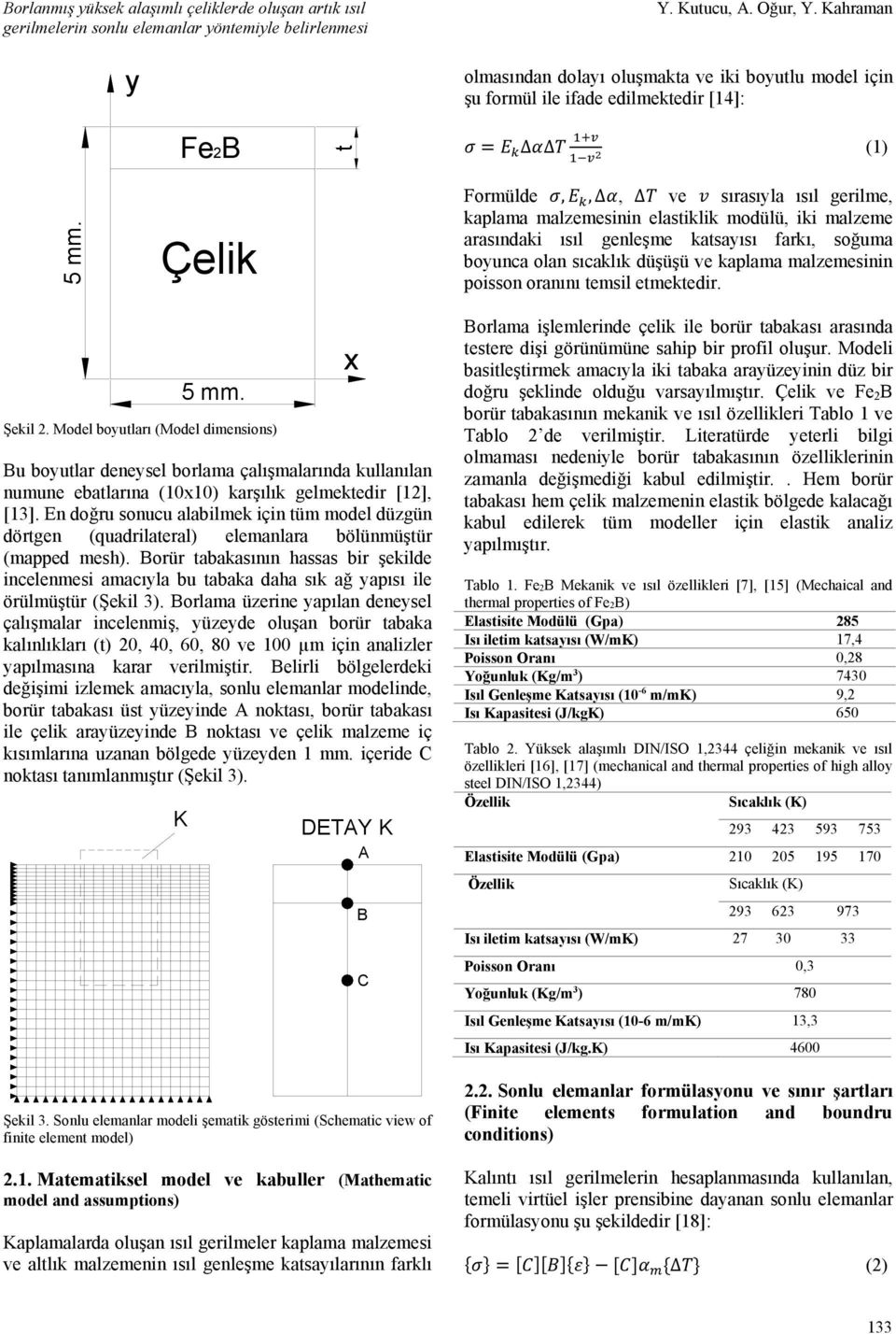 poisson oranını temsil etmektedir. 5 mm. Şekil 2. Model boyutları (Model dimensions) Bu boyutlar deneysel borlama çalışmalarında kullanılan numune ebatlarına (10x10) karşılık gelmektedir [12], [13].