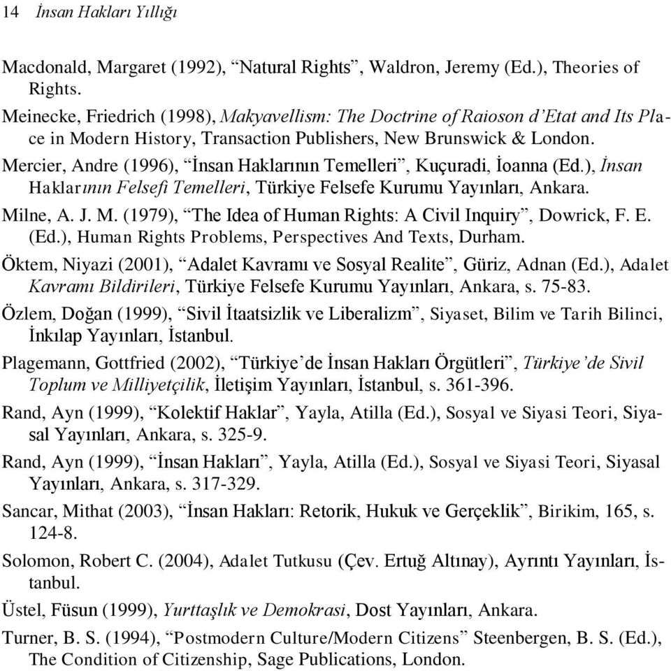 Mercier, Andre (1996), İnsan Haklarının Temelleri, Kuçuradi, İoanna (Ed.), İnsan Haklarının Felsefi Temelleri, Türkiye Felsefe Kurumu Yayınları, Ankara. Mi