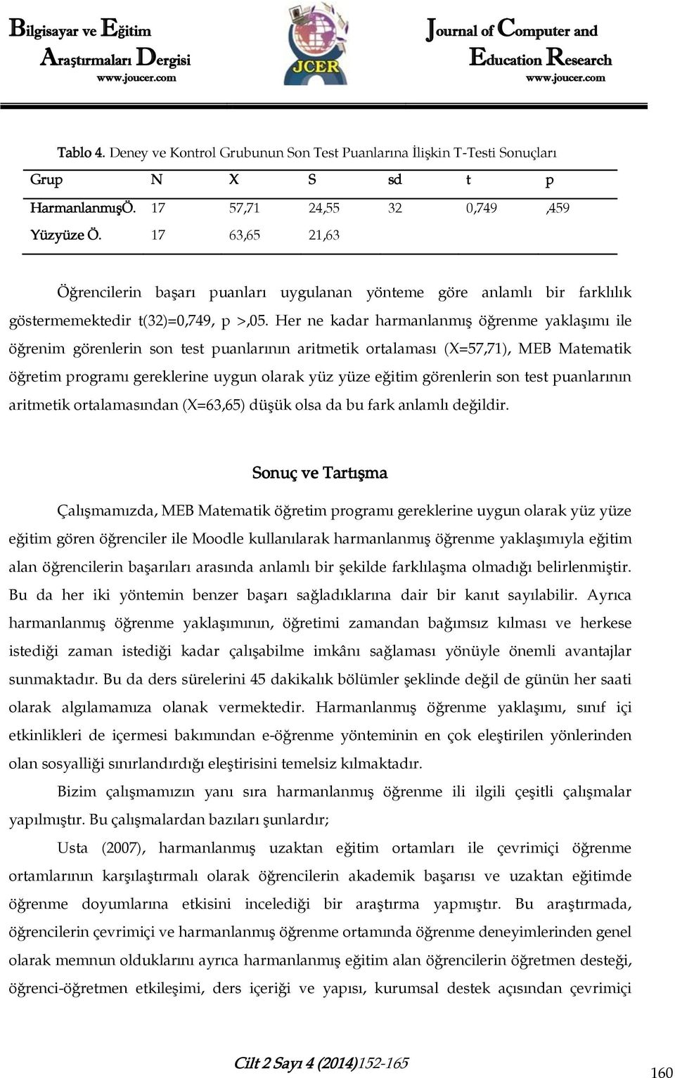 Her ne kadar harmanlanmış öğrenme yaklaşımı ile öğrenim görenlerin son test puanlarının aritmetik ortalaması (X=57,71), MEB Matematik öğretim programı gereklerine uygun olarak yüz yüze eğitim