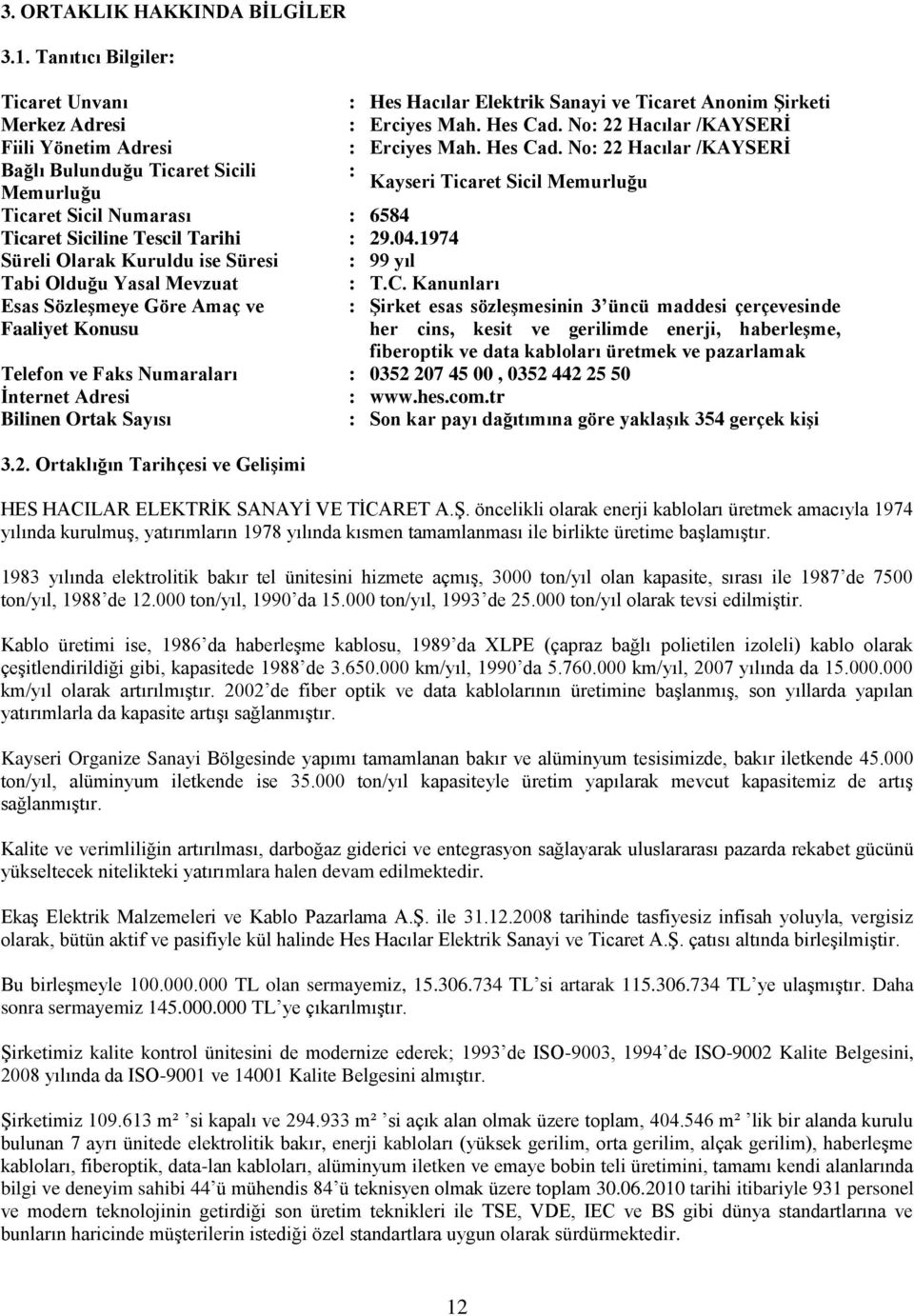 No: 22 Hacılar /KAYSERĠ Bağlı Bulunduğu Ticaret Sicili Memurluğu : Kayseri Ticaret Sicil Memurluğu Ticaret Sicil Numarası : 6584 Ticaret Siciline Tescil Tarihi : 29.04.