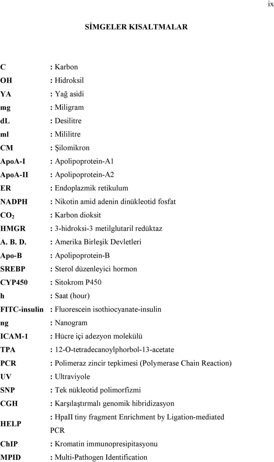 : Amerika Birleşik Devletleri Apo-B : Apolipoprotein-B SREBP : Sterol düzenleyici hormon CYP450 : Sitokrom P450 h : Saat (hour) FITC-insulin : Fluorescein isothiocyanate-insulin ng : Nanogram ICAM-1