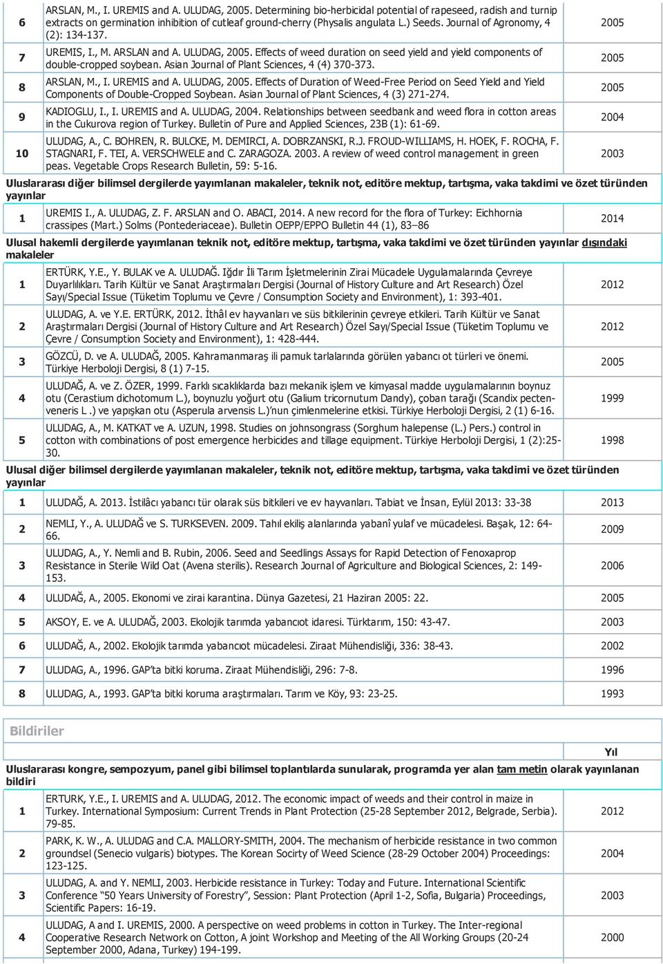 Asian Journal of Plant Sciences, () 70 7. ARSLAN, M., I. UREMIS and A. ULUDAG, 00. Effects of Duration of Weed Free Period on Seed Yield and Yield Components of Double Cropped Soybean.