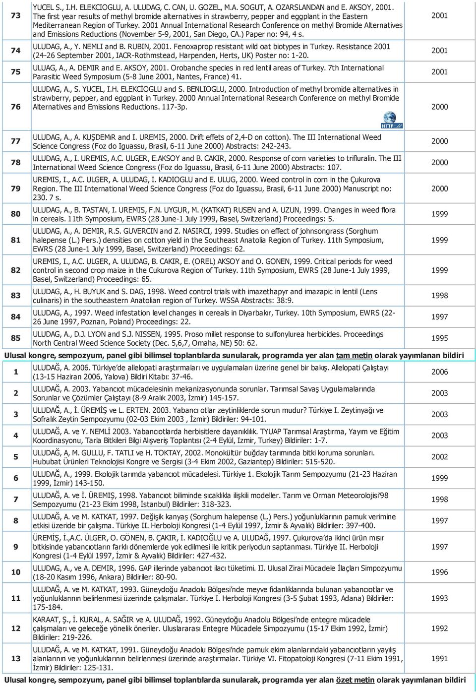 00 Annual International Research Conference on methyl Bromide Alternatives and Emissions Reductions (November 9, 00, San Diego, CA.) Paper no: 9, s. ULUDAG, A., Y. NEMLI and B. RUBIN, 00.