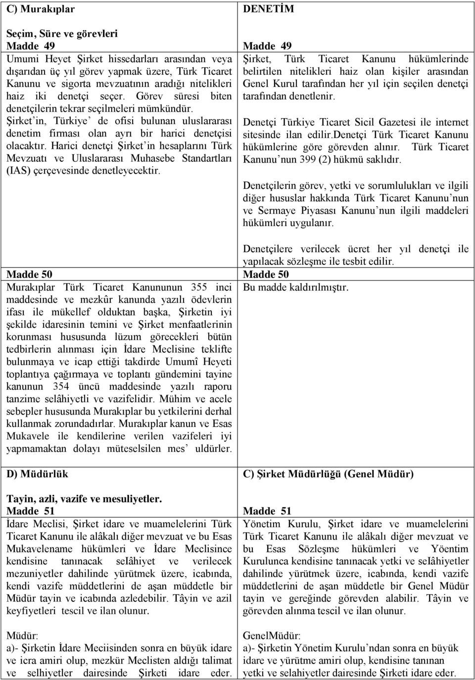 Harici denetçi Şirket in hesaplarını Türk Mevzuatı ve Uluslararası Muhasebe Standartları (IAS) çerçevesinde denetleyecektir.