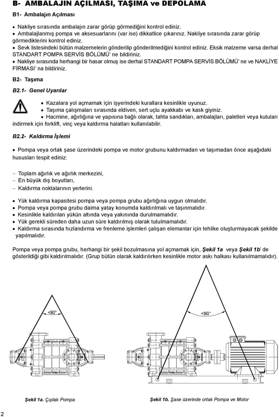 Sevk listesindeki bütün malzemelerin gönderilip gönderilmediğini kontrol ediniz. Eksik malzeme varsa derhal STANDART POMPA SERVİS BÖLÜMÜ ne bildiriniz.