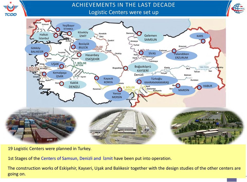 Palandöken ERZURUM MARDİN KARS HABUR 19 Logistic Centers were planned in Turkey.