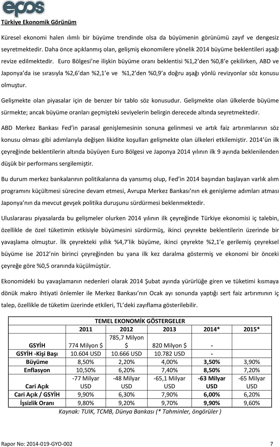 Euro Bölgesi ne ilişkin büyüme oranı beklentisi %1,2 den %0,8 e çekilirken, ABD ve Japonya da ise sırasıyla %2,6 dan %2,1 e ve %1,2 den %0,9 a doğru aşağı yönlü revizyonlar söz konusu olmuştur.