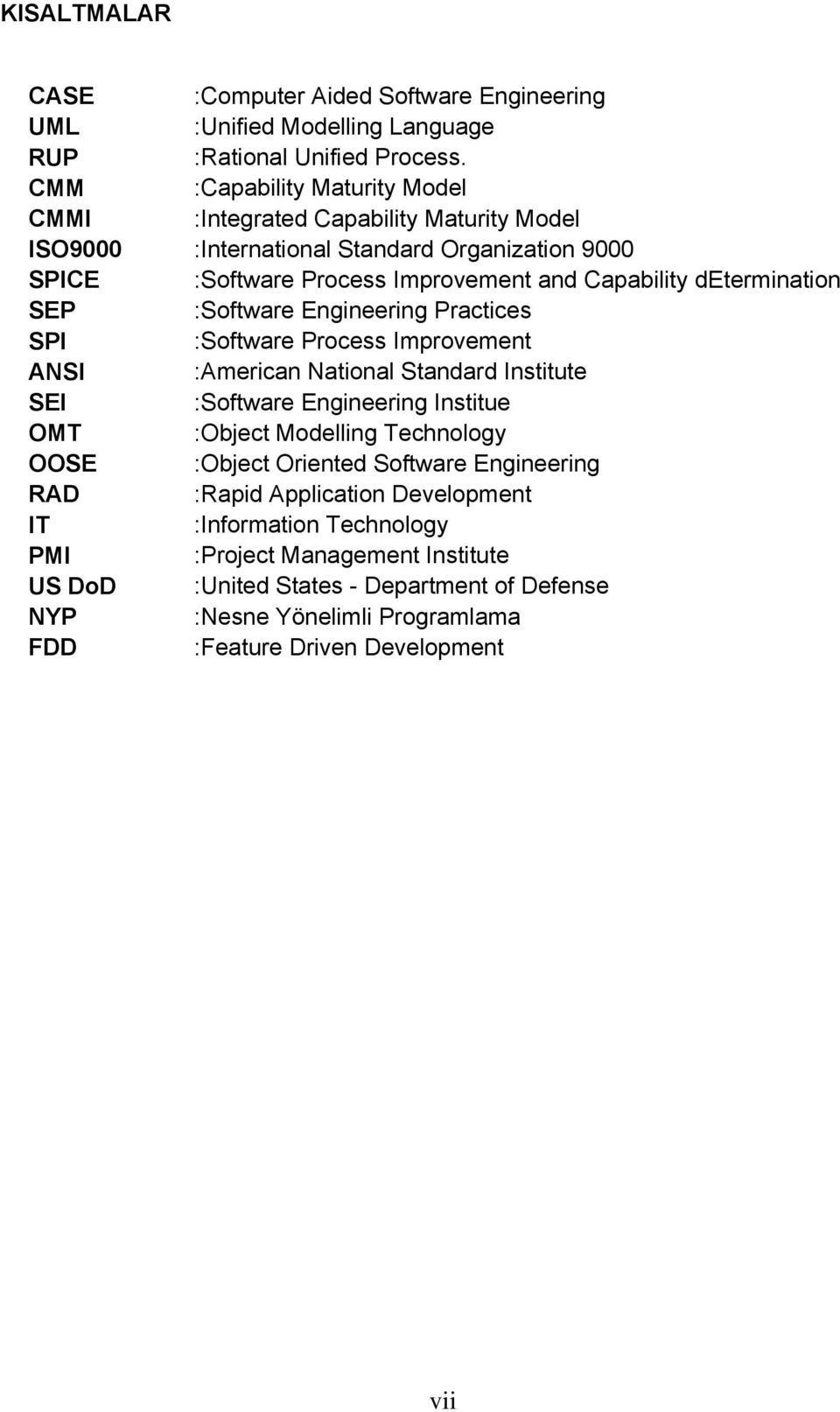 determination SEP :Software Engineering Practices SPI :Software Process Improvement ANSI :American National Standard Institute SEI :Software Engineering Institue OMT :Object Modelling