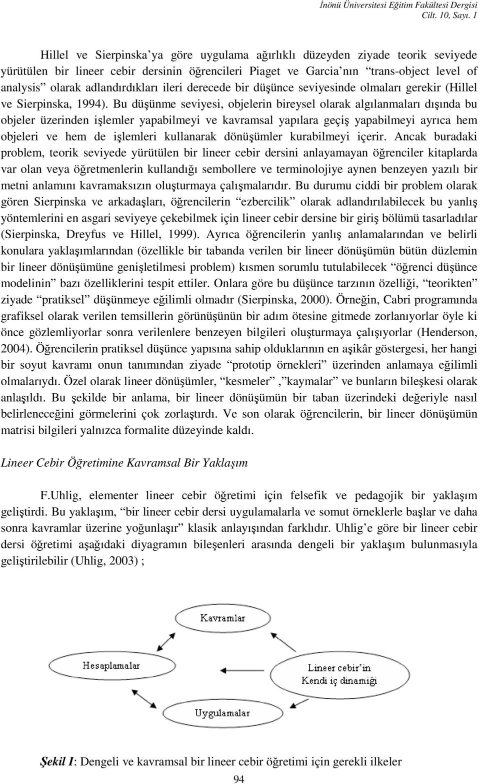 adlandırdıkları ileri derecede bir düşünce seviyesinde olmaları gerekir (Hillel ve Sierpinska, 1994).