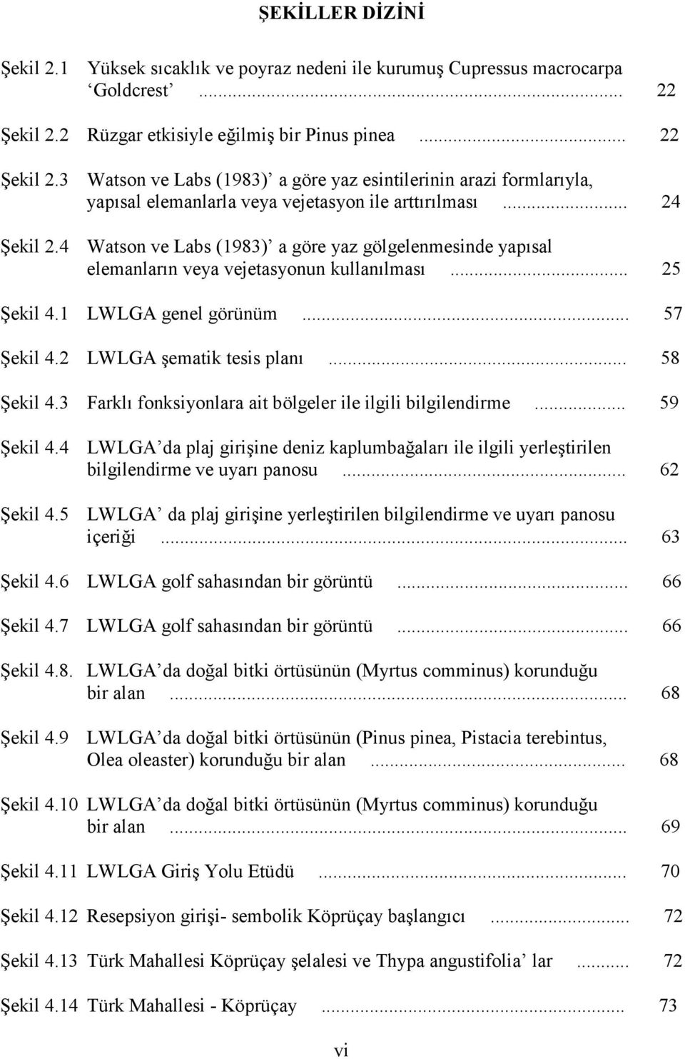 4 Watson ve Labs (1983) a göre yaz gölgelenmesinde yapısal elemanların veya vejetasyonun kullanılması... 25 Şekil 4.1 LWLGA genel görünüm... 57 Şekil 4.2 LWLGA şematik tesis planı... 58 Şekil 4.