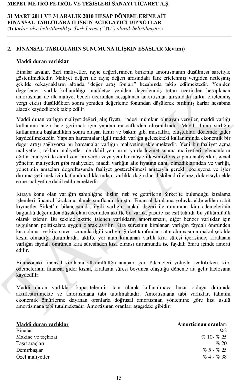 Yeniden değerlenen varlık kullanıldığı müddetçe yeniden değerlenmiş tutarı üzerinden hesaplanan amortisman ile ilk maliyet bedeli üzerinden hesaplanan amortisman arasındaki farkın ertelenmiş vergi