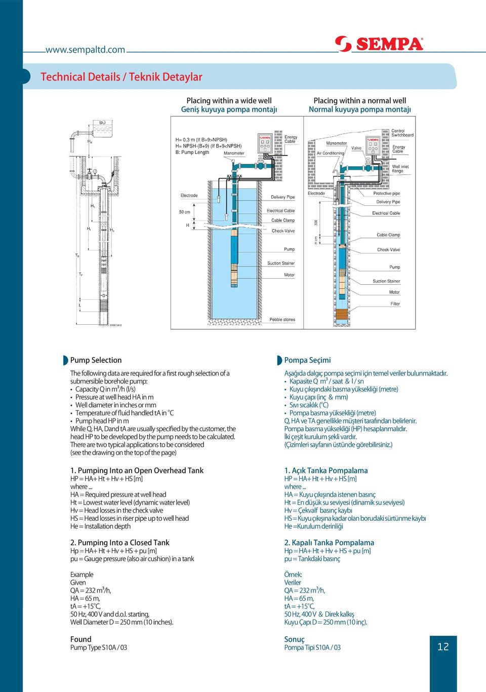 Q, HA, Dand ta are usually specified by the customer, the head HP to be developed by the pump needs to be calculated.