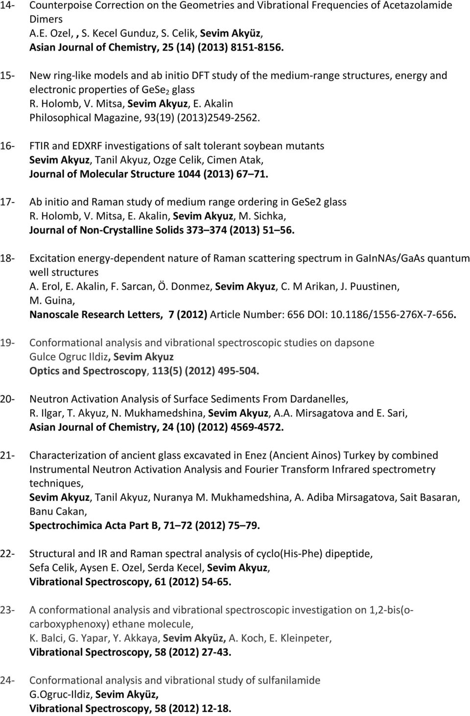 15- New ring-like models and ab initio DFT study of the medium-range structures, energy and electronic properties of GeSe 2 glass R. Holomb, V. Mitsa, Sevim Akyuz, E.