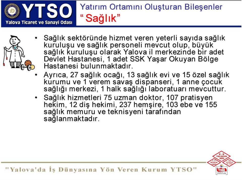 Ayrıca, 27 sağlık ocağı, 13 sağlık evi ve 15 özel sağlık kurumu ve 1 verem savaş dispanseri, 1 anne çocuk sağlığı merkezi, 1 halk sağlığı