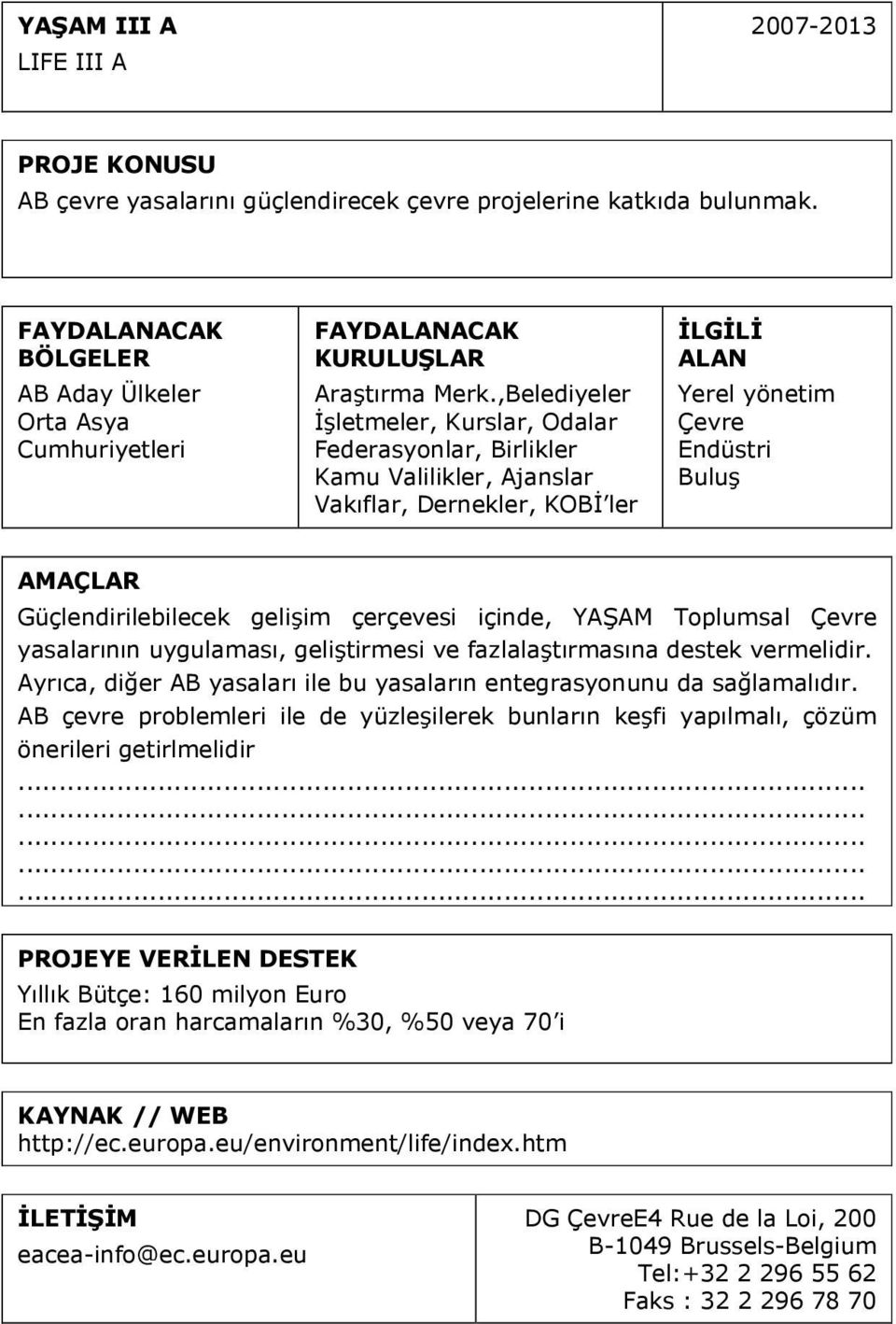 gelişim çerçevesi içinde, YAŞAM Toplumsal Çevre yasalarının uygulaması, geliştirmesi ve fazlalaştırmasına destek vermelidir. Ayrıca, diğer AB yasaları ile bu yasaların entegrasyonunu da sağlamalıdır.