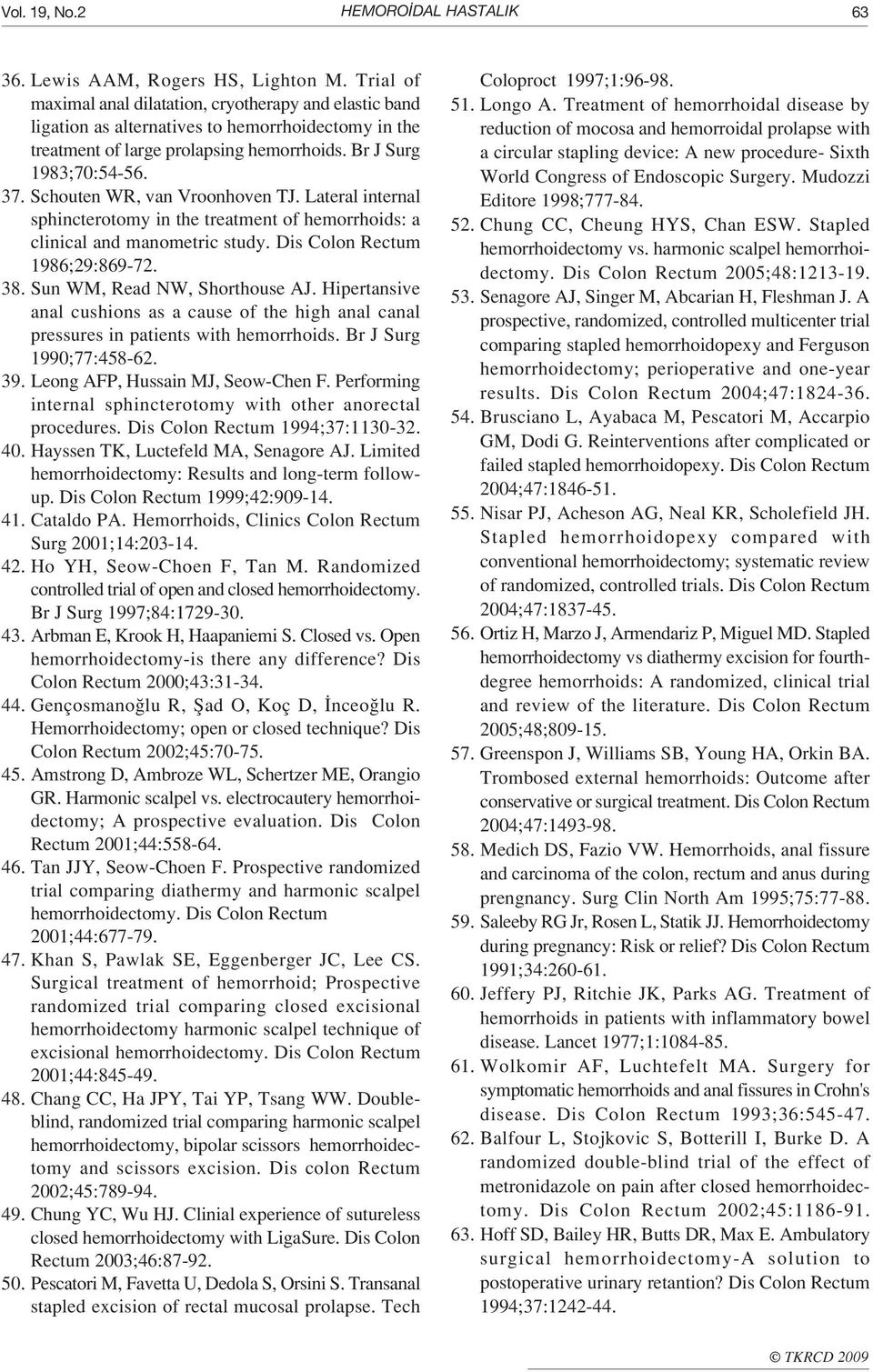 Schouten WR, van Vroonhoven TJ. Lateral internal sphincterotomy in the treatment of hemorrhoids: a clinical and manometric study. Dis Colon Rectum 1986;29:869-72. 38. Sun WM, Read NW, Shorthouse AJ.