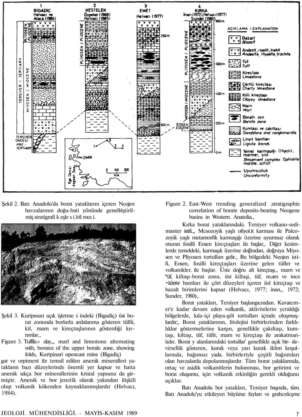 » clay,,, marl and limestone alternating with, borates of the upper borale zone, showing folds, Kurtpinari opencast mine (Bigadiç) gar ve orpiment ile temsil edilen arsenik mineralleri yatakların