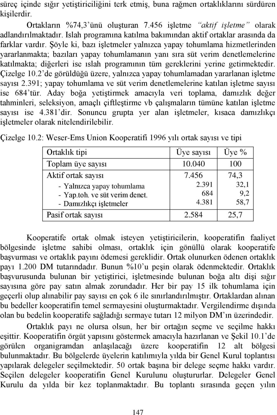 Şöyle ki, bazı işletmeler yalnızca yapay tohumlama hizmetlerinden yararlanmakta; bazıları yapay tohumlamanın yanı sıra süt verim denetlemelerine katılmakta; diğerleri ise ıslah programının tüm