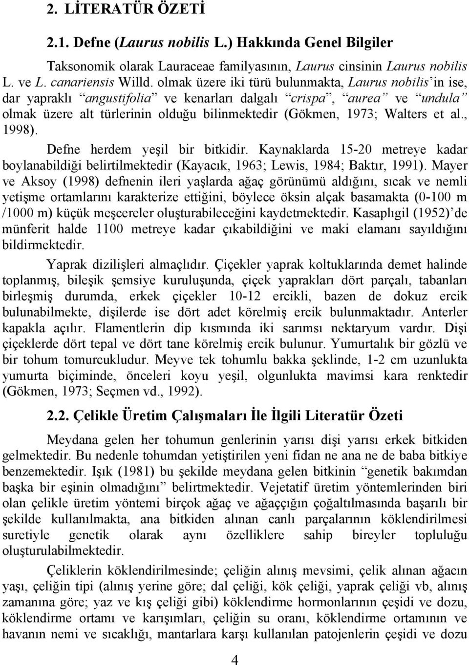 et al., 1998). Defne herdem yeşil bir bitkidir. Kaynaklarda 15-20 metreye kadar boylanabildiği belirtilmektedir (Kayacık, 1963; Lewis, 1984; Baktır, 1991).