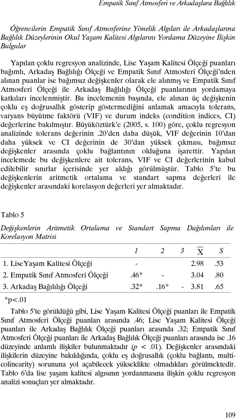 olarak ele alınmış ve Empatik Sınıf Atmosferi Ölçeği ile Arkadaş Bağlılığı Ölçeği puanlarının yordamaya katkıları incelenmiştir.