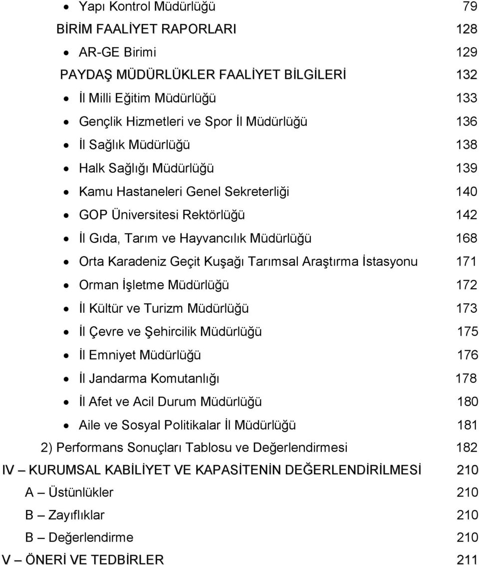 Araştırma İstasyonu 171 Orman İşletme Müdürlüğü 172 İl Kültür ve Turizm Müdürlüğü 173 İl Çevre ve Şehircilik Müdürlüğü 175 İl Emniyet Müdürlüğü 176 İl Jandarma Komutanlığı 178 İl Afet ve Acil Durum