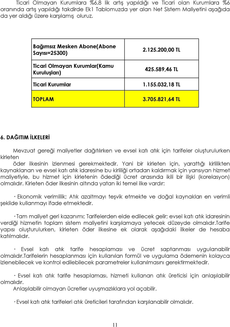 DAĞITIM İLKELERİ Mevzuat gereği maliyetler dağıtılırken ve evsel katı atık için tarifeler oluşturulurken kirleten öder ilkesinin izlenmesi gerekmektedir.