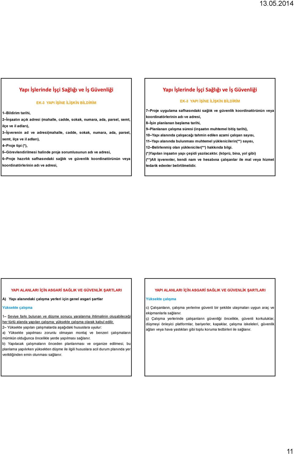 koordinatörlerinin adı ve adresi, EK-3 YAPI İŞİNE İLİŞKİN BİLDİRİM 7 Proje uygulama safhasındaki sağlık ve güvenlik koordinatörünün veya koordinatörlerinin adı ve adresi, 8 İşin planlanan başlama