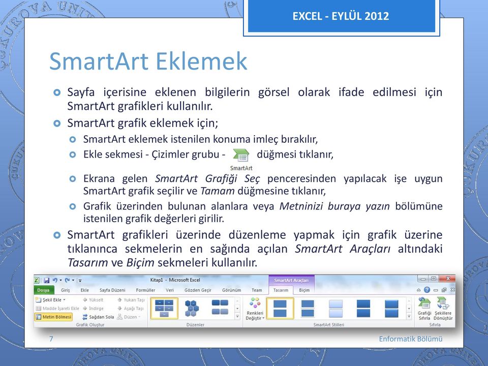 Seç penceresinden yapılacak işe uygun SmartArt grafik seçilir ve Tamam düğmesine tıklanır, Grafik üzerinden bulunan alanlara veya Metninizi buraya yazın bölümüne